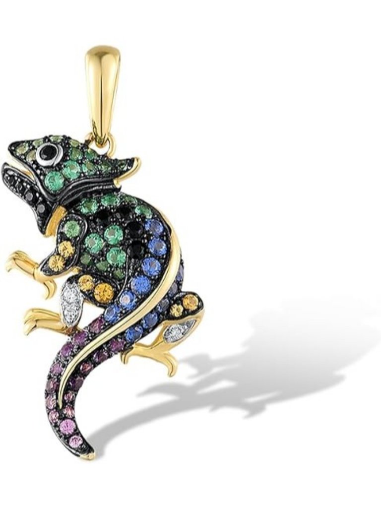 Chameleon 925 Sterling Silver Animal Gemstone Pendant